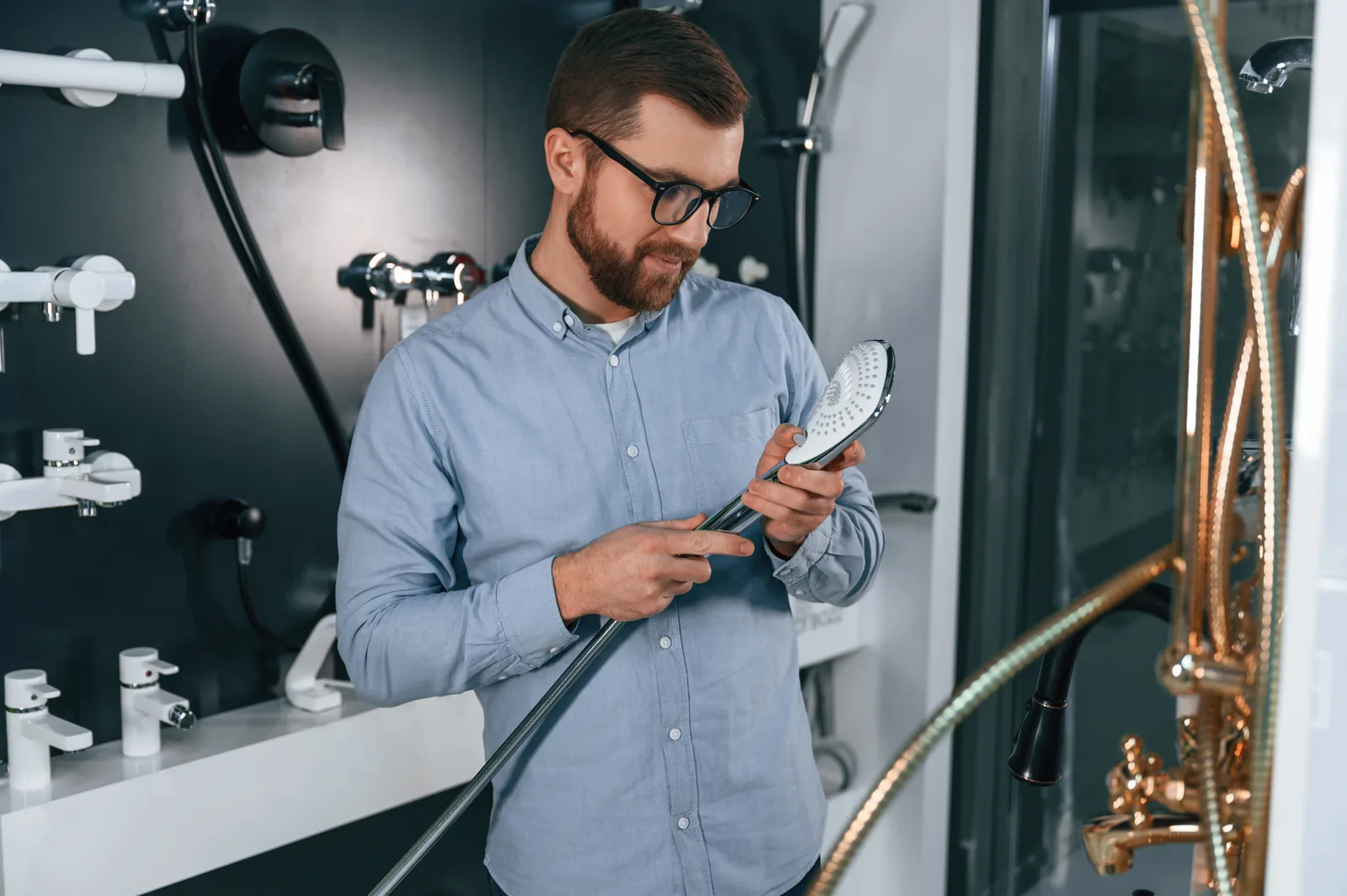 Plumber taking a phone photo of a newly installed water heater in a utility room