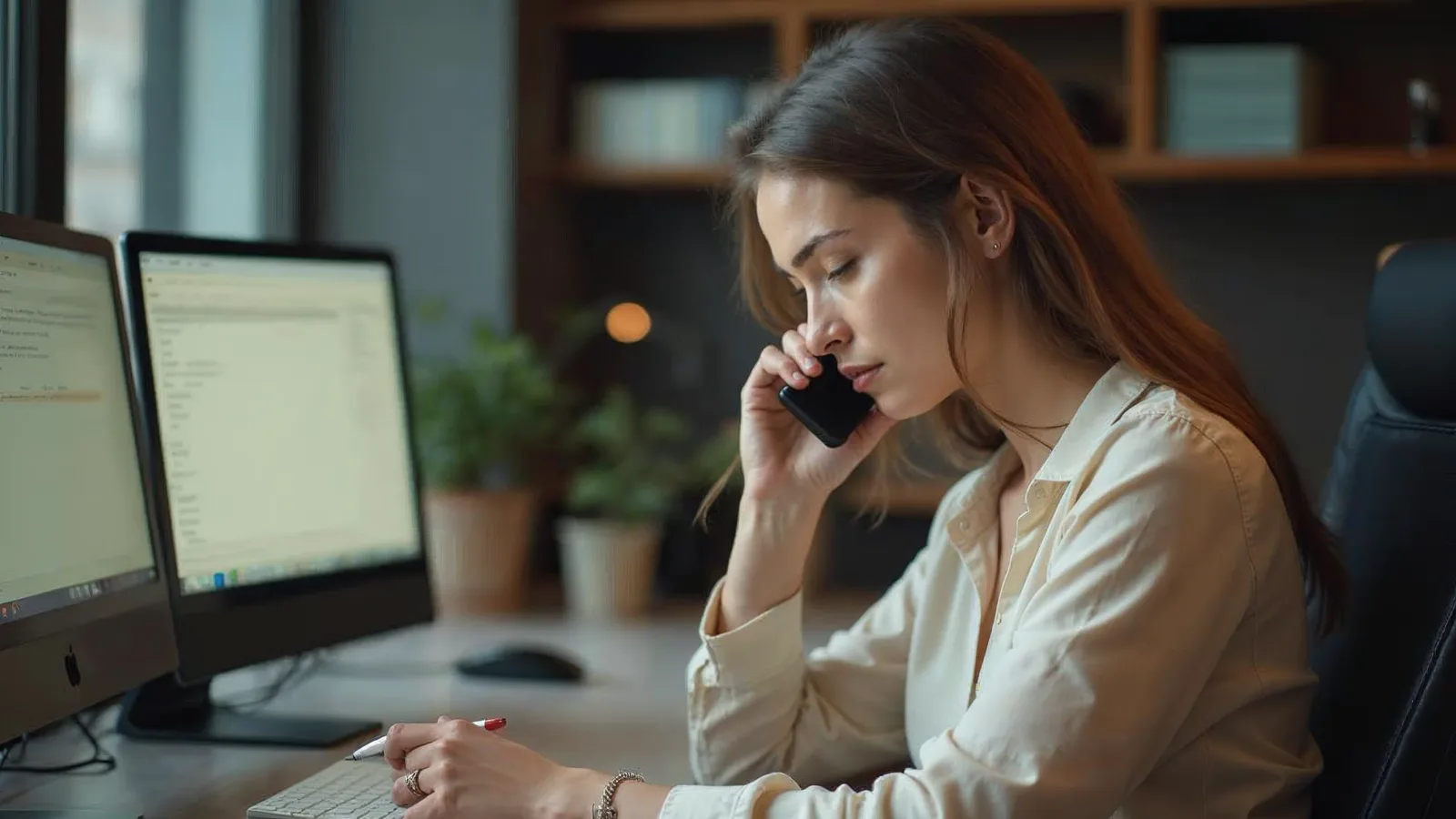 An agency operator takes notes on a call, deciding whether a client turns the AI on